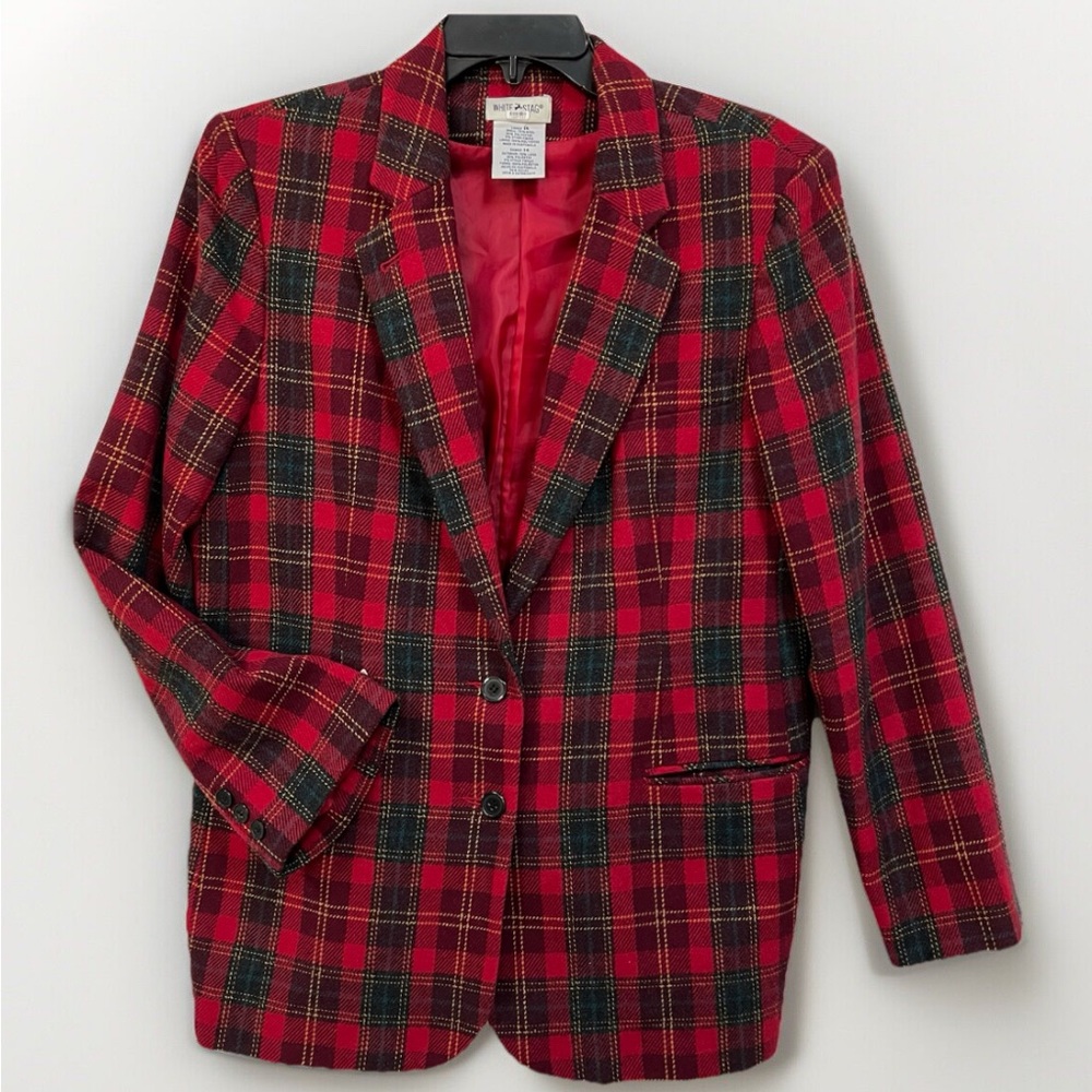 Vintage White Stag Red Plaid Women's Blazer Size 14